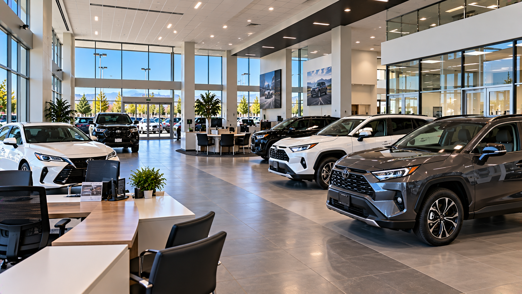 Car dealership showroom with vehicles on display