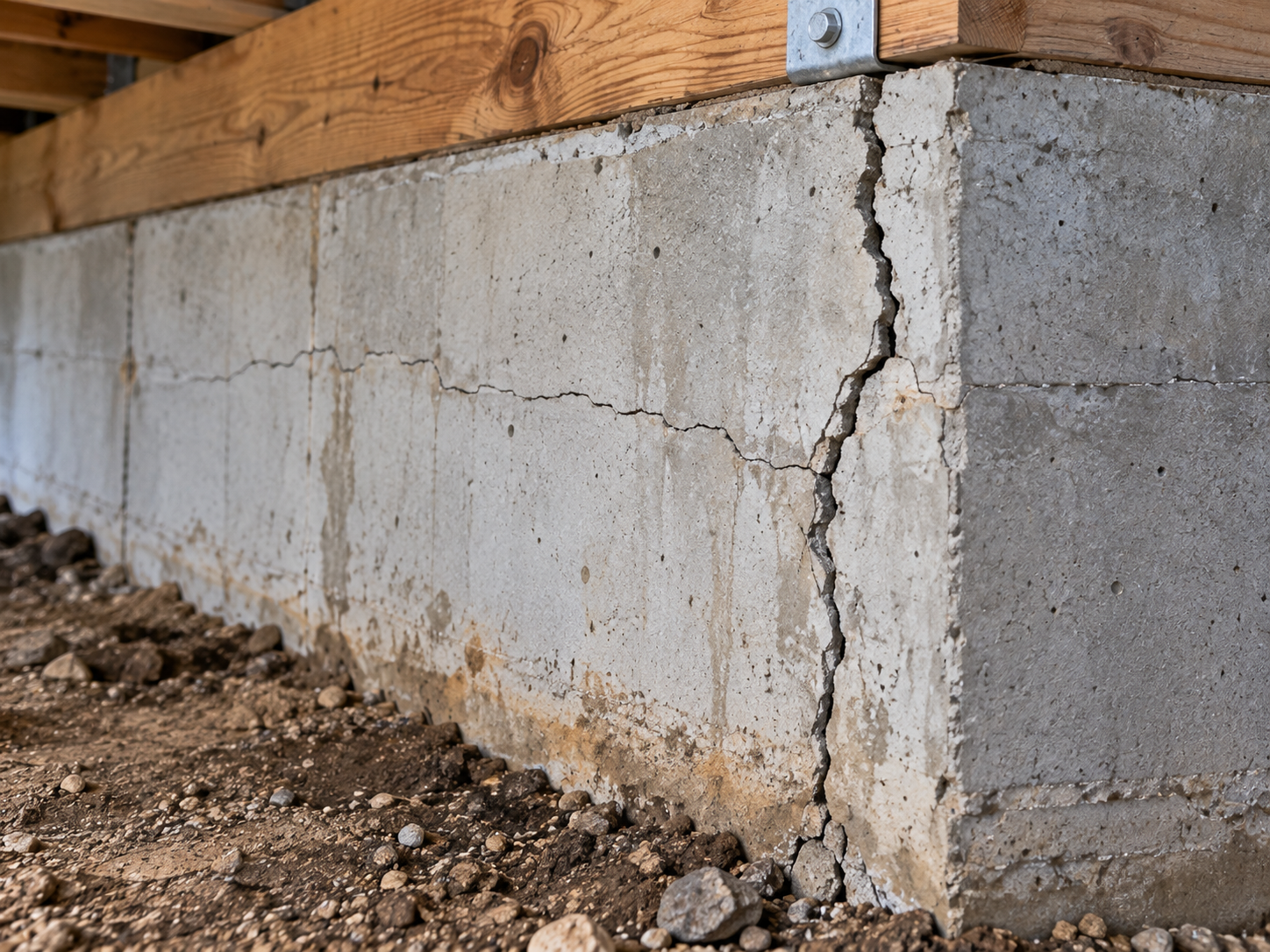 Crack in a concrete foundation wall