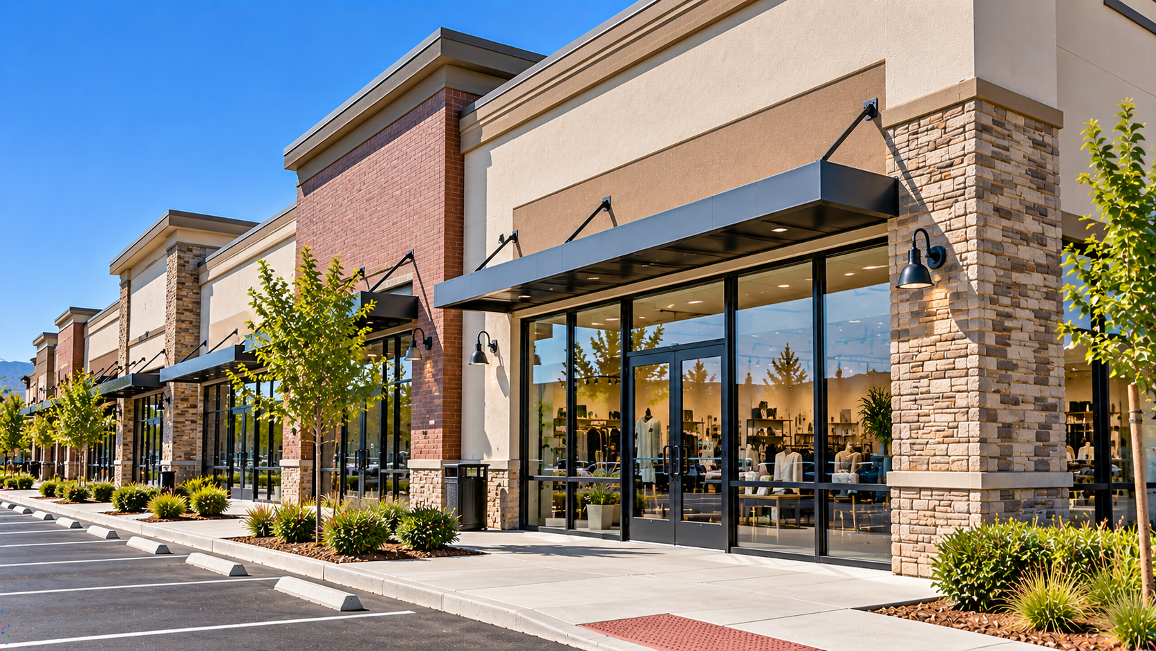 Retail shopping center storefront exterior